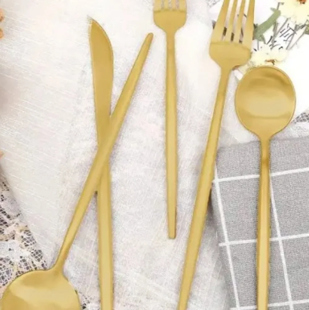 Fameware Stainless Steel Matte Gold 30 Piece Flatware Set, NEW